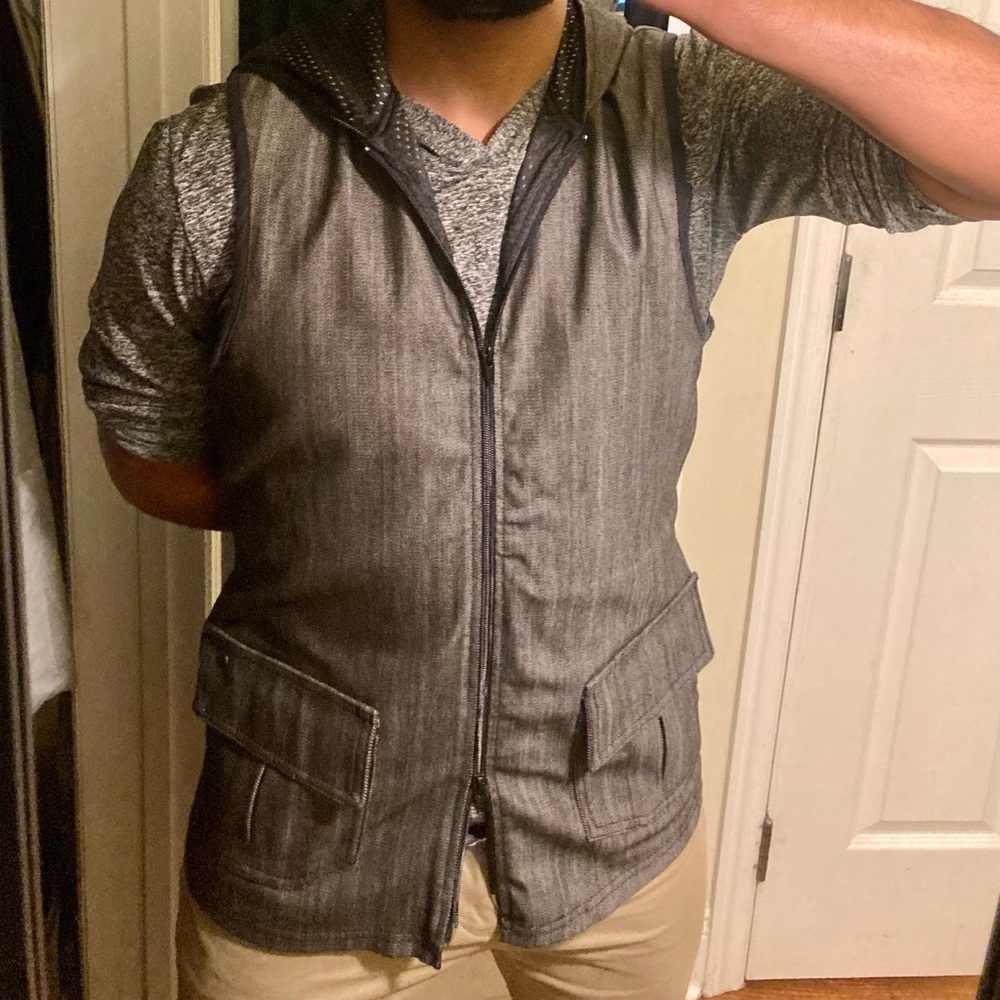 Rufskin Tobias Black Denim Hooded Vest (L)
